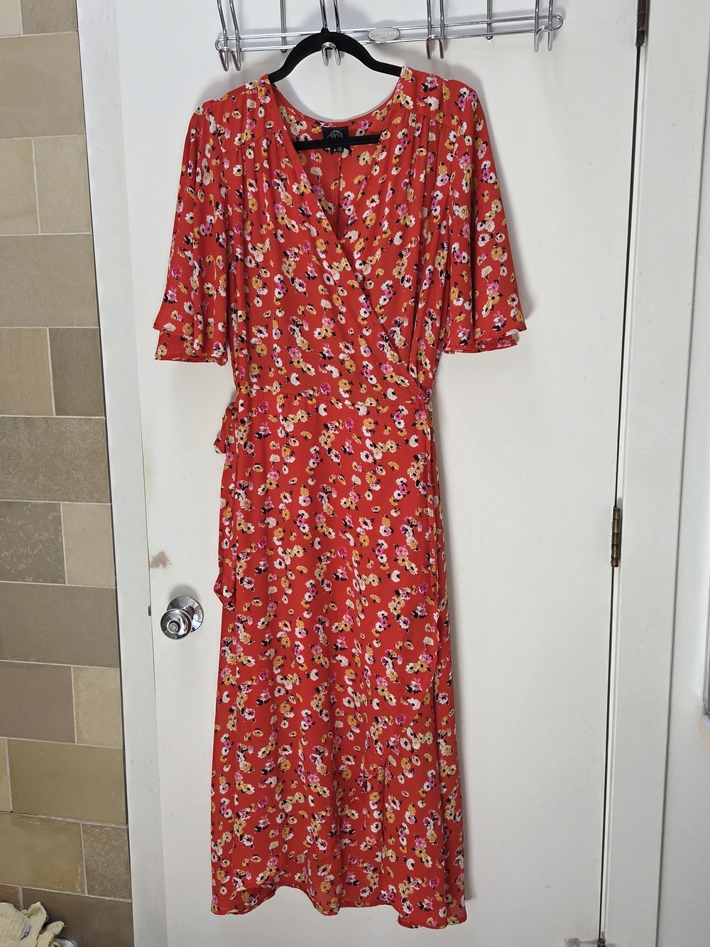 bobeau Red Floral Wrap Midi Dress